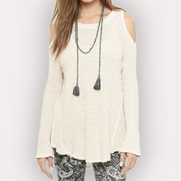 🆕 NWOT Free People | Sunrise Sunset Cold Shoulder Waffle Knit Sweater Top | S - Picture 13 of 13